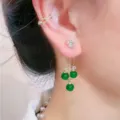 Exquisite gold tassel earrings with sparkling crystals and vibrant green textured beads - Triple Ball Tassel Style (E2405) / Gold/Dark Green