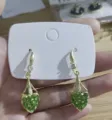 Elegant French style romantic heart earrings with green rhinestones and gold finish - Pave Green Rhinestone Heart Hook Earrings (E2537 Green/White)