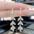 Elegant sparkling leaf-shaped dangle earrings with clear crystals and gold finish - Marquise Leaf Tassel Style (E2418) / Gold
