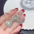 Vintage style gold-plated heart hoop earrings encrusted with shimmering rhinestones. - Full Rhinestone Heart Drop Style (E3115) / Gold