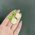 Exquisite fashionable green bow and cream rose flower stud earrings for women jewelry - Rose Green Bow Style (E2449) / Gold