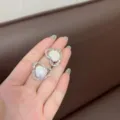 Korean style heart-shaped stud earrings with iridescent inlay and zircon stones - Iridescent Heart Zirconia Stud Earrings (E2566 Silver)
