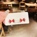 Elegant red crystal bow stud earrings with silver pins for women - Silver Earring Post Style / Red White Bowknot Gold (E1220)
