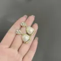 Elegant French vintage gold finish square pearl earrings with sparkling rhinestones detail - Pearl Pendant Style (E2700 Gold)