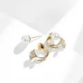 Elegant gold pearl earrings set with rhinestone paved fan details and luster pearls - French White Pearl Gold (E1247)