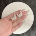 Boucles d'oreilles créoles argentées ornées de grappes de petites perles blanches - Créoles Créatives en Micro-Perles Tissées en Métal (E5007) / Argent Épais