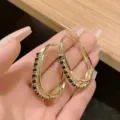 Exquisite gold-tone teardrop hoop earrings featuring elegant black faceted crystals - Black Rhinestone Hoop Style (E2702 Gold Black)