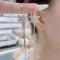 Elegant gold plated snowflake dangling earrings paved with sparkling rhinestones for women - Snowflake Tassel Style (E2705 Gold)