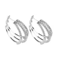 Eleganti orecchini a cerchio a tre file in argento con pietre di zirconia luccicanti - Stile Cerchio Pavé a Tre File (E1835) / Argento