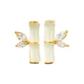 Exquisite bamboo joint stud earrings with milky white stones and crystal leaves - Gold White Bamboo Style (E2715 Gold White)