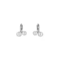 Elegant minimalist silver hoop earrings featuring double white pearls of different sizes - Double Artificial Pearl Hoop Style (E5450) / Silver