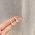 Elegant French vintage minimalist pearl row stud earrings with a gold-tone finish - Four-Pearl Row Stud Style (E2719 Gold Small) / Gold