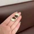 Elegant minimalist French retro square stud earrings in cream and coffee brown duo - Color-Block Patchwork Square Style (E2731 Gold+Black) / Gold Black