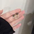 Elegant vintage black rose stud earrings with gold plating and clear crystals - Black Rose Enamel Stud Earrings (E2744 Gold Black)