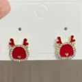 Sparkling festive red reindeer stud earrings with crystal rhinestone border and gold heart - Christmas Elk Style (E3771 Gold) / Gold