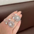 Elegant French retro silver mesh pearl drop earrings held by hand for size scale - Artificial Pearl Woven Mesh Earrings (E2760 Silver)