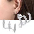 Elegant silver-tone triple hoop earrings with sparkling micro-pave cubic zirconia - Three-Claw Rhinestone Style / Silver