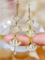 Elegant gold ginkgo leaf drop earrings with cat's eye stones and sparkling rhinestones - Ginkgo Leaf White Cat's Eye Stone Style (E2772 Gold White)