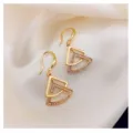 Elegant French vintage gold geometric fan-shaped drop earrings with sparkling rhinestones - Geometric Double Layer Fan Style (E2777 Gold)