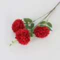 3-head artificial peony flower for home decor, hotel wedding party arrangement fake floral. - Red