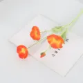 Flocked artificial poppy flower bouquet orange fake flowers home decor ornaments. - Sunset Red