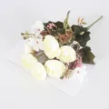 Artificial camellia flower bouquet small white fake flowers for home wedding party decor. - White