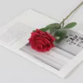 Realistic single red artificial moisturizing rose for elegant home and hotel decor - Red