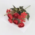 Red artificial camellia flower bouquet small floral arrangement for home and party decor. - Red