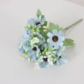 Blue artificial daisy bouquet with 12 heads, faux flowers for home and garden floral arrangement decor. - Blue