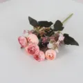 Artificial pink camellia flower bouquet faux floral arrangement for home decor and party 1pc - Light Pink