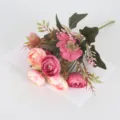 Artificial Camellia Flower Bouquet Pink Variant for Indoor Home Garden Decor Items - Deep Pink