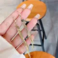 Elegant long golden tassel dangle earrings with hook design for women's fashion jewelry - Disc Fine Chain Tassel Style / Gold (E3277)