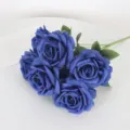 Artificial blue rose bouquet, 7 heads silk flowers for home decor and wedding arrangement. - Sapphire Blue