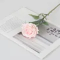 Elegant moisturizing artificial pink rose flower with long stem and green leaves - Pink Edged