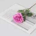 Single stem artificial moisturizing pink rose flower for home decor - Light Purple