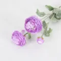 Realistische kunstmatige 3-koppige geflockte paarse Ranunculus bloem voor huisdecoratie set - Paars