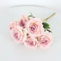 7-Head Artificial Rose Flower Bouquet Pink Silk Flowers for Home Wedding Party Decor - Purple Center