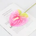 Artificial anthurium flower pink green soft rubber floral home decor single stem 1pc - Rose Pink