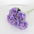 Artificial purple roses bouquet 7 heads silk flowers for home wedding party decoration. - Purple