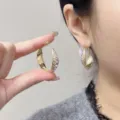 Stylish gold-tone hoop earrings adorned with sparkling purple rhinestones for women - Rhinestone Circle Style (E3590) / Gold Champagne (E3590)