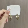 Elegant vintage style golden hoop earrings for women featuring sparkling gray rhinestones - Rhinestone Circle Style (E3590) / 9K Gold Gray Diamond (E3590)