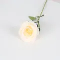 Single cream silk artificial rose flower with green stem and leaves - Champagne