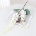 White two-forked artificial phalaenopsis flower for home and wedding decor, faux plant. - White