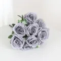 Grey artificial rose bouquet 10 heads silk flowers for wedding home party decoration - Gray