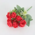 Artificial 10-head red rose bouquet fake flowers for home wedding party decoration. - Red