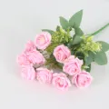 Artificial Pink Rose Bouquet 10 Heads Fake Flowers for Home Wedding Decoration SKU - Pink
