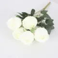 Elegante ramo de 7 rosas blancas artificiales para bodas y decoración del hogar - Ramo de siete cabezas / Blanco
