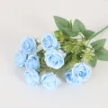 Artificial blue rose bouquet, 10-head faux flowers for home decor and wedding arrangement. - Blue