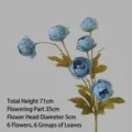 Pivoine artificielle bleue à 6 têtes, hauteur 71 cm pour décor de mariage - Bleu onirique