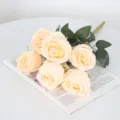 Ramo de 7 rosas artificiales color champán para decoración de hogar y de bodas - Ramo de siete cabezas / Champaña